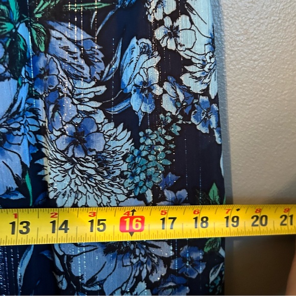 NWT Vince Camuto Sz 6 Womens Blue Floral Chiffon Halter Ruffle Drape Dress Gown! - Picture 12 of 16